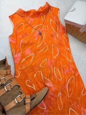 Vintage 60s Orange Mod Go Go Shift Dress Retro Twiggy Style S 2-4